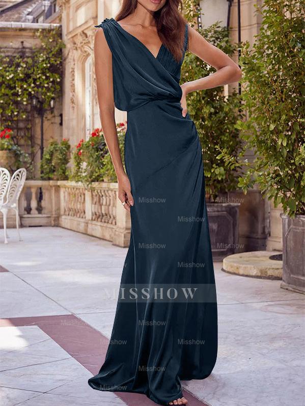 V-Neck Sleeveless Floor-Length A-Line Princess Gown for the Mother of the Bride with Ruched Details
