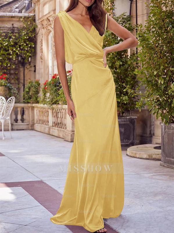 V-Neck Sleeveless Floor-Length A-Line Princess Gown for the Mother of the Bride with Ruched Details