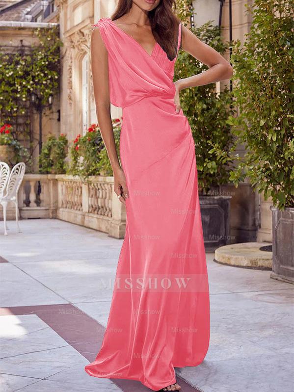 V-Neck Sleeveless Floor-Length A-Line Princess Gown for the Mother of the Bride with Ruched Details