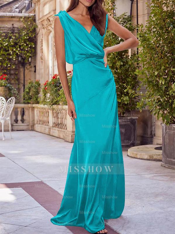V-Neck Sleeveless Floor-Length A-Line Princess Gown for the Mother of the Bride with Ruched Details