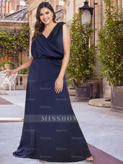 V-Neck Sleeveless Floor-Length A-Line Princess Gown for the Mother of the Bride with Ruched Details