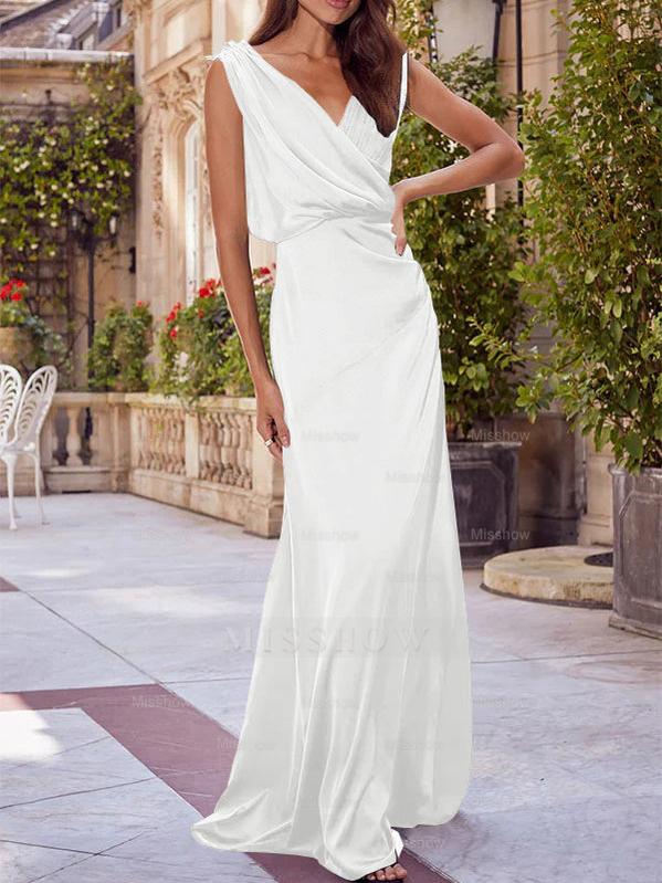 V-Neck Sleeveless Floor-Length A-Line Princess Gown for the Mother of the Bride with Ruched Details