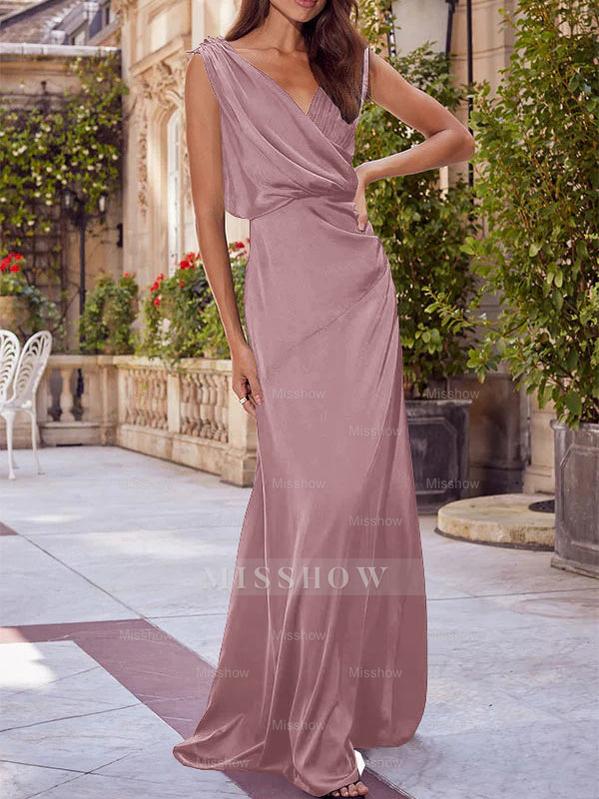 V-Neck Sleeveless Floor-Length A-Line Princess Gown for the Mother of the Bride with Ruched Details