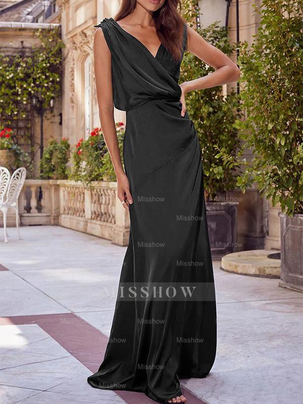 V-Neck Sleeveless Floor-Length A-Line Princess Gown for the Mother of the Bride with Ruched Details