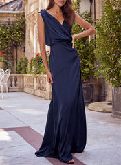 V-Neck Sleeveless Floor-Length A-Line Princess Gown for the Mother of the Bride with Ruched Details