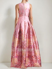 V-Neck Sleeveless Floral Printed A-Line/Princess Mother of the Bride & Groom Dress with High Split and Pocket