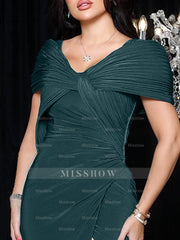 V-Neck Sleeveless Mermaid Trumpet Floor-Length Silk-Like Satin Mother of the Bride Dress with High Slit