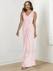V-Neck Sleeveless Plus Size Floor-Length Mother of the Bride Sheath Dress with Wrap