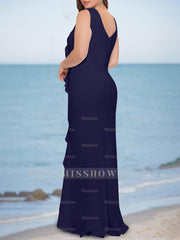 V-Neck Sleeveless Plus Size Floor-Length Sheath/Column Mother of the Bride Dresses with Ruffles