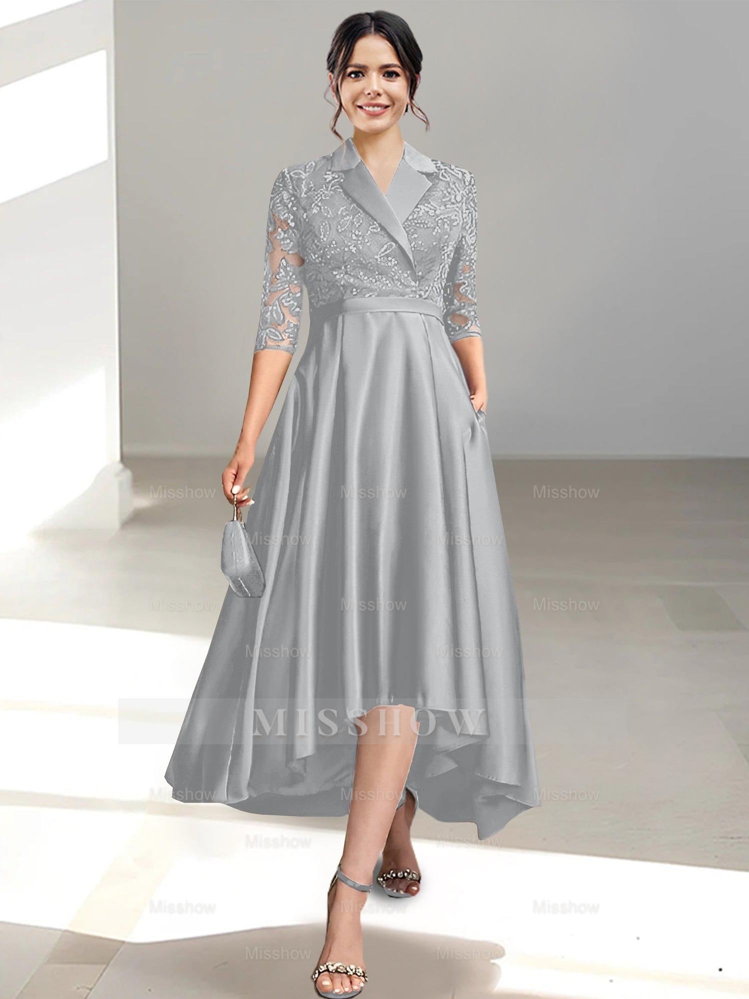 V-Neck Tea-Length Sheath/Column Dresses for the Mother of the Bride
