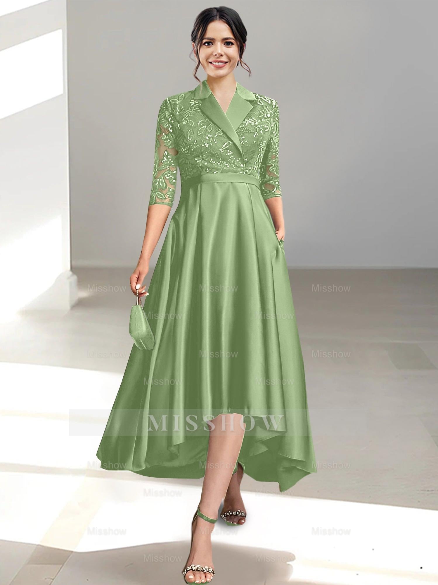 V-Neck Tea-Length Sheath/Column Dresses for the Mother of the Bride