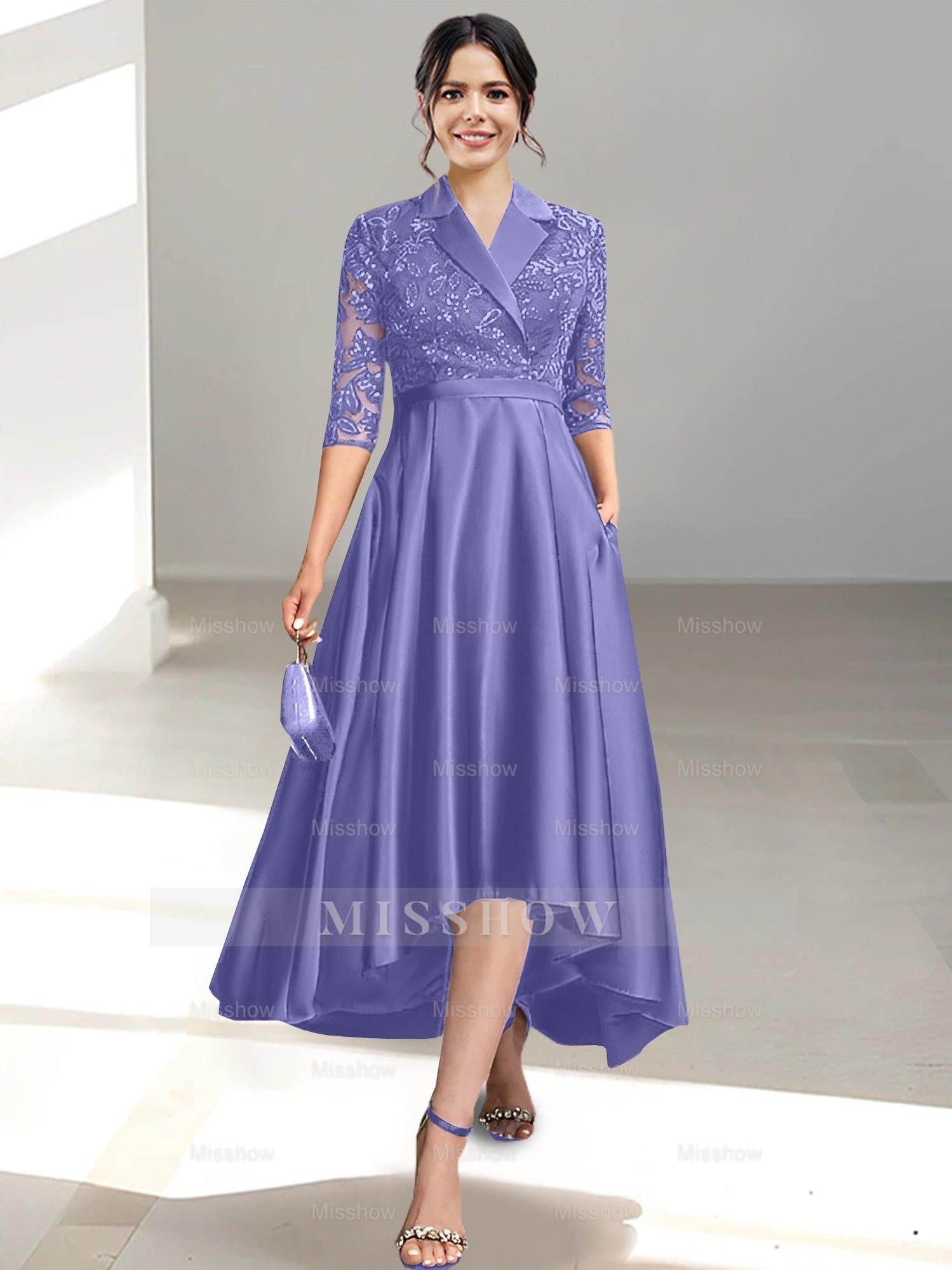 V-Neck Tea-Length Sheath/Column Dresses for the Mother of the Bride