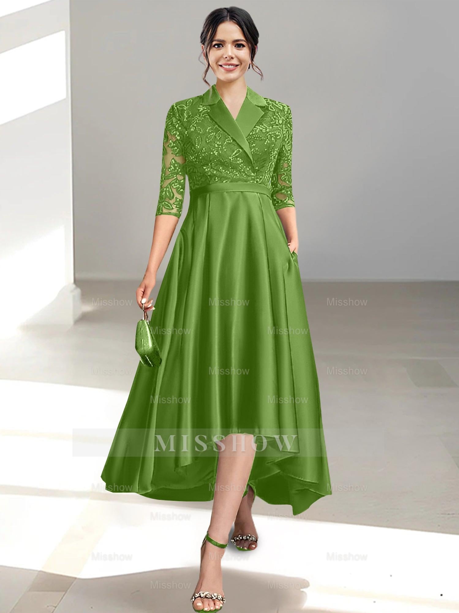 V-Neck Tea-Length Sheath/Column Dresses for the Mother of the Bride