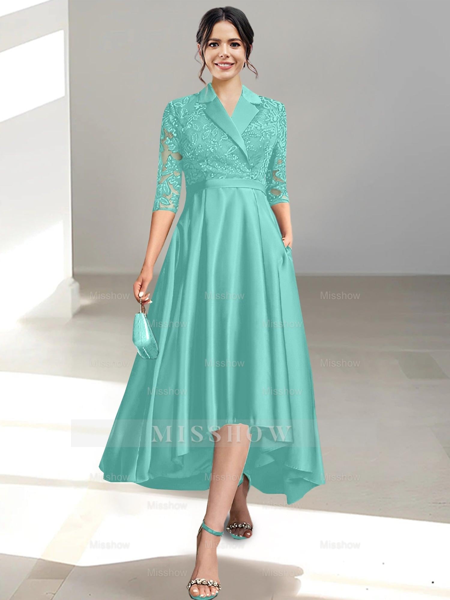 V-Neck Tea-Length Sheath/Column Dresses for the Mother of the Bride