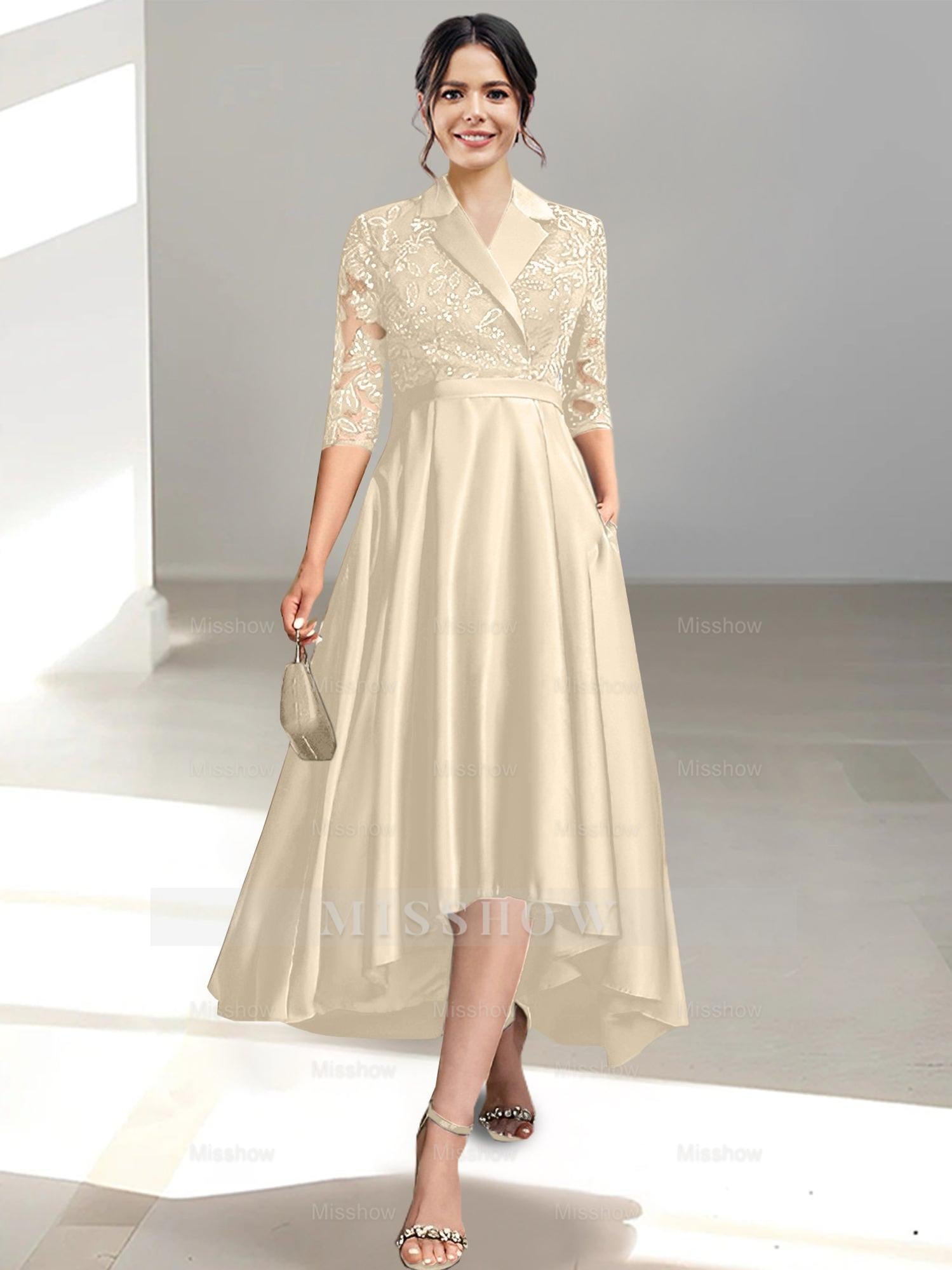 V-Neck Tea-Length Sheath/Column Dresses for the Mother of the Bride