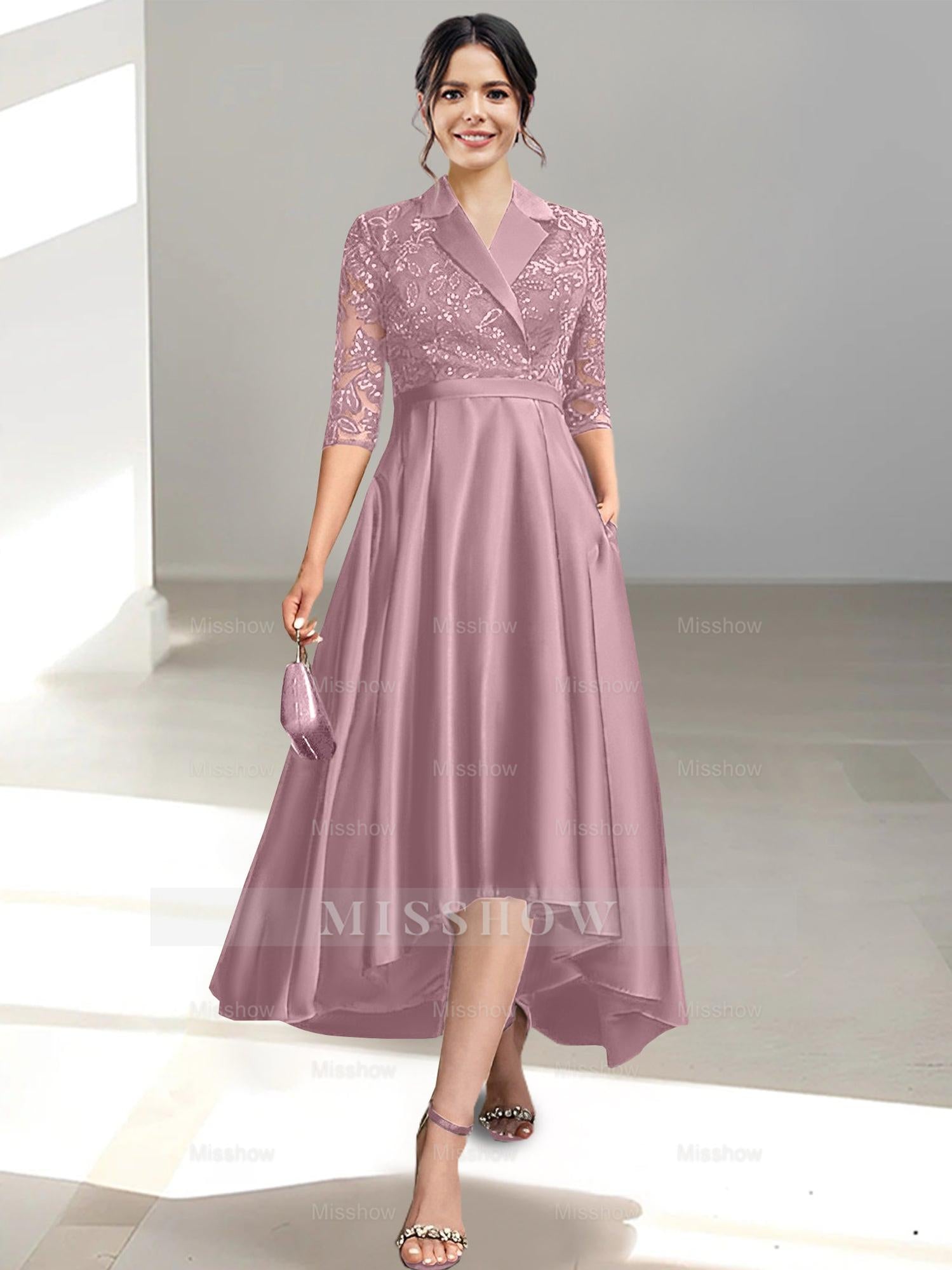 V-Neck Tea-Length Sheath/Column Dresses for the Mother of the Bride