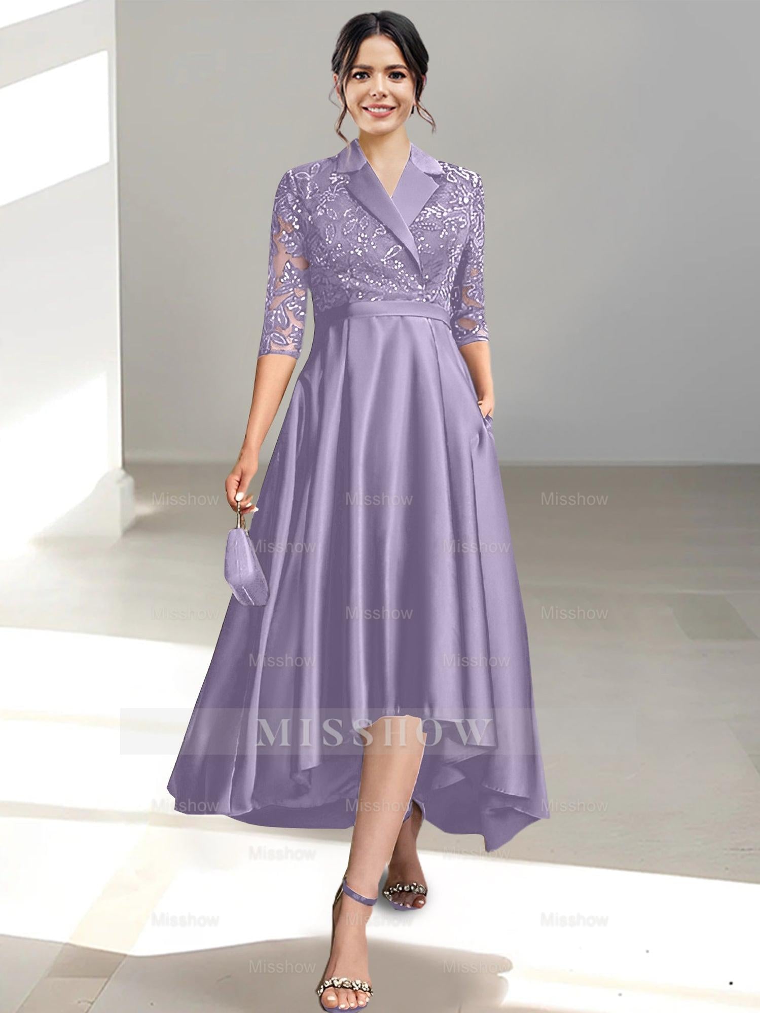 V-Neck Tea-Length Sheath/Column Dresses for the Mother of the Bride