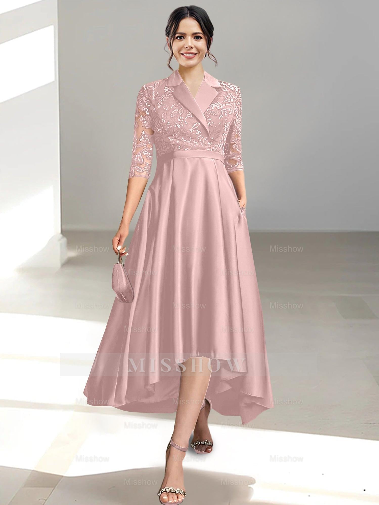V-Neck Tea-Length Sheath/Column Dresses for the Mother of the Bride