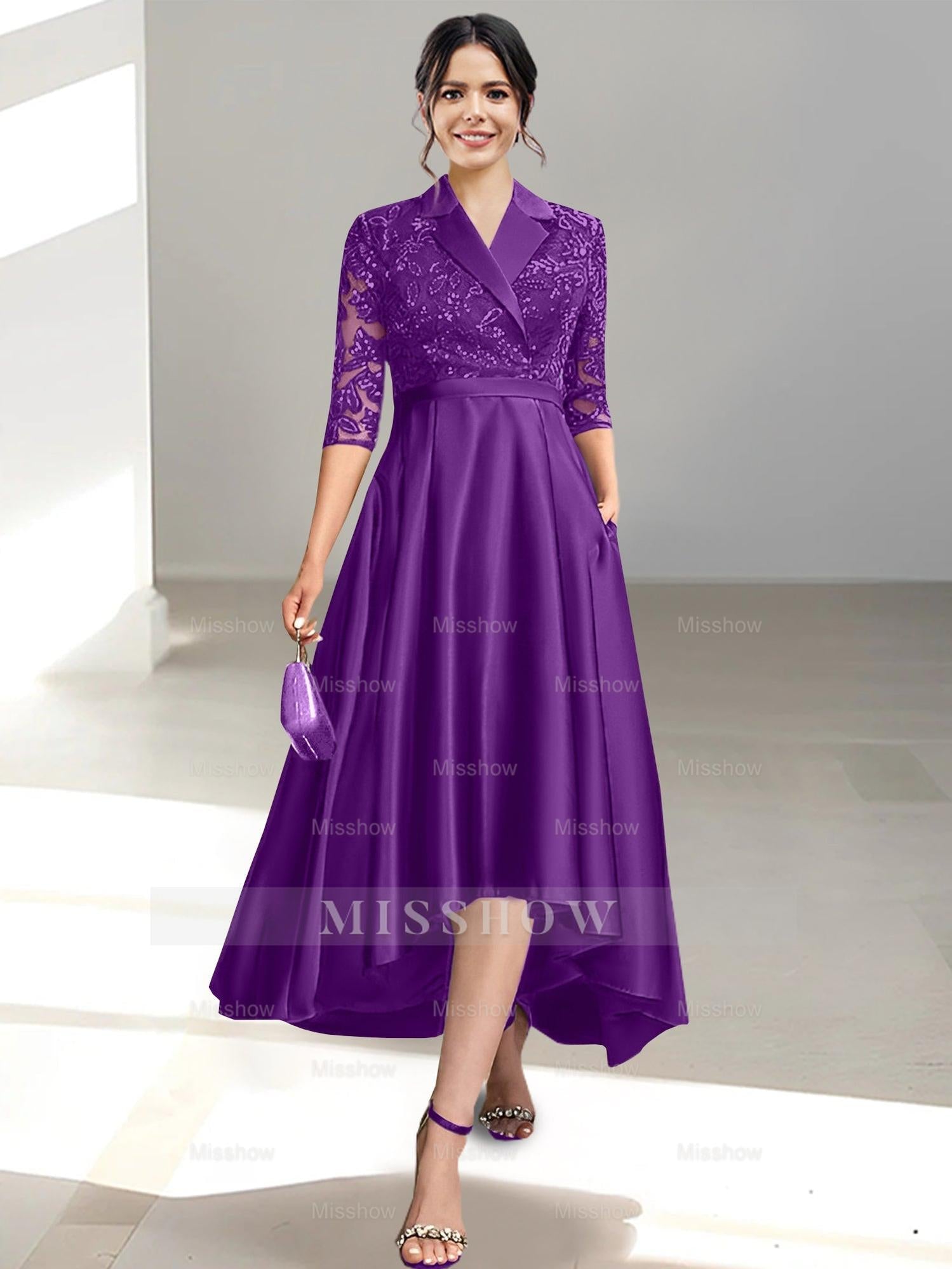 V-Neck Tea-Length Sheath/Column Dresses for the Mother of the Bride