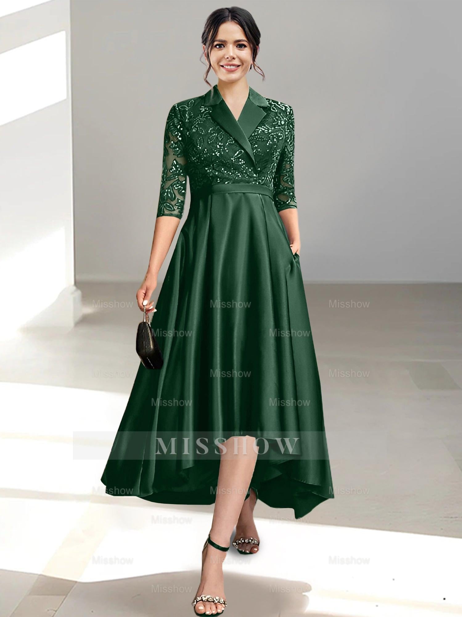 V-Neck Tea-Length Sheath/Column Dresses for the Mother of the Bride