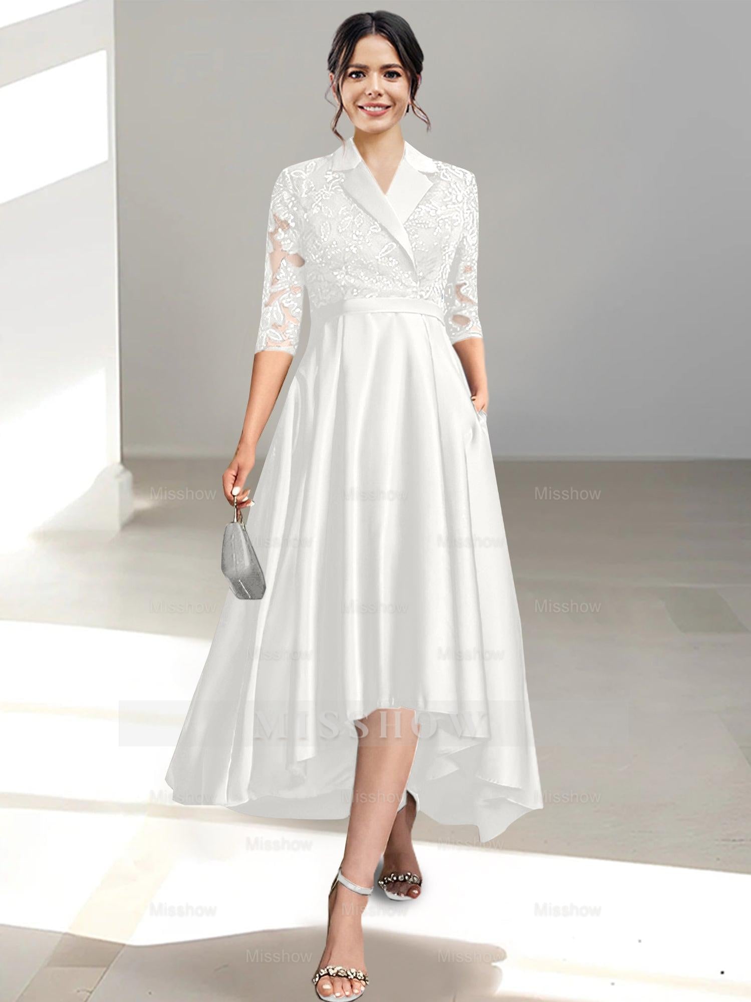 V-Neck Tea-Length Sheath/Column Dresses for the Mother of the Bride