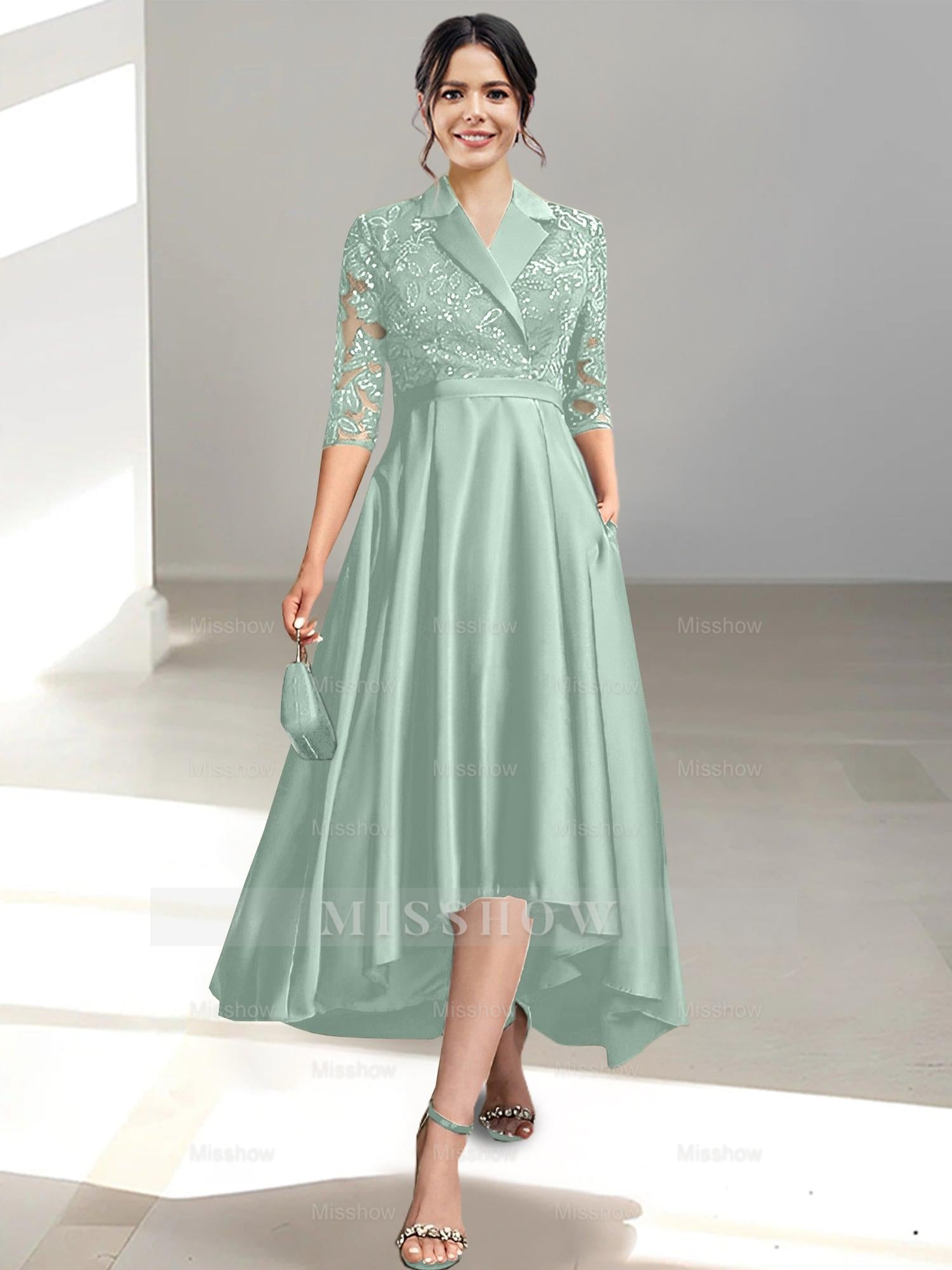 V-Neck Tea-Length Sheath/Column Dresses for the Mother of the Bride