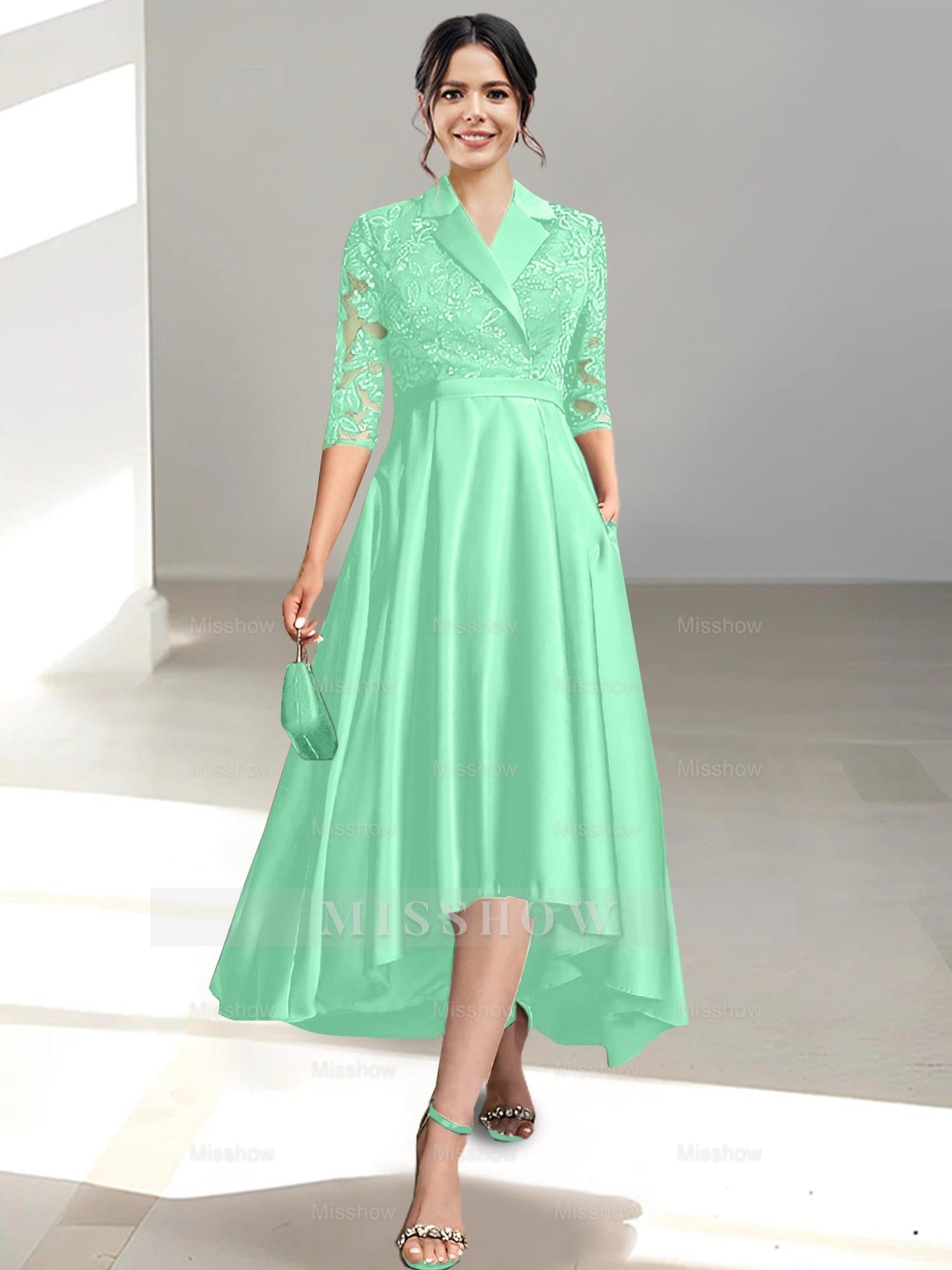 V-Neck Tea-Length Sheath/Column Dresses for the Mother of the Bride