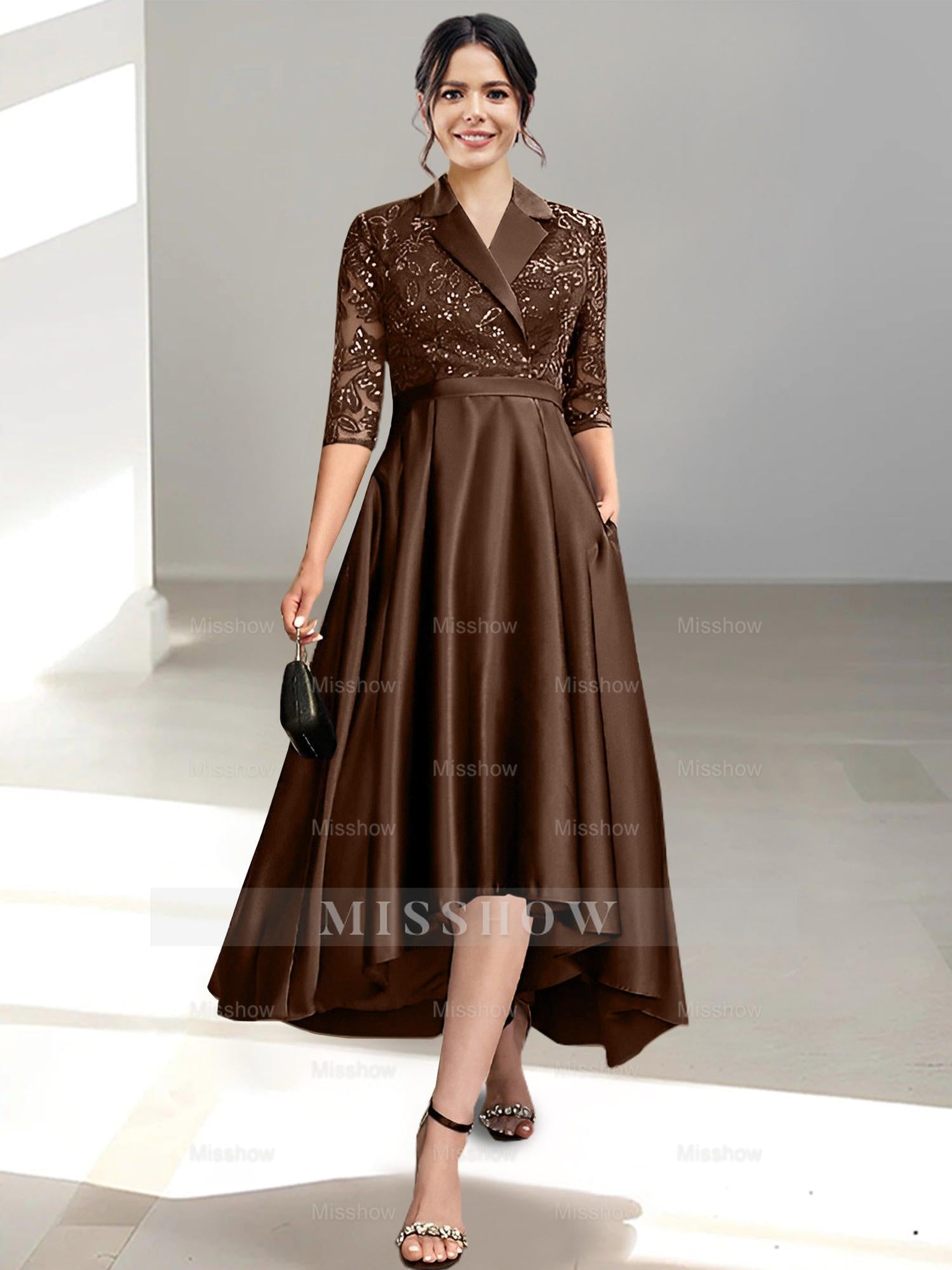 V-Neck Tea-Length Sheath/Column Dresses for the Mother of the Bride