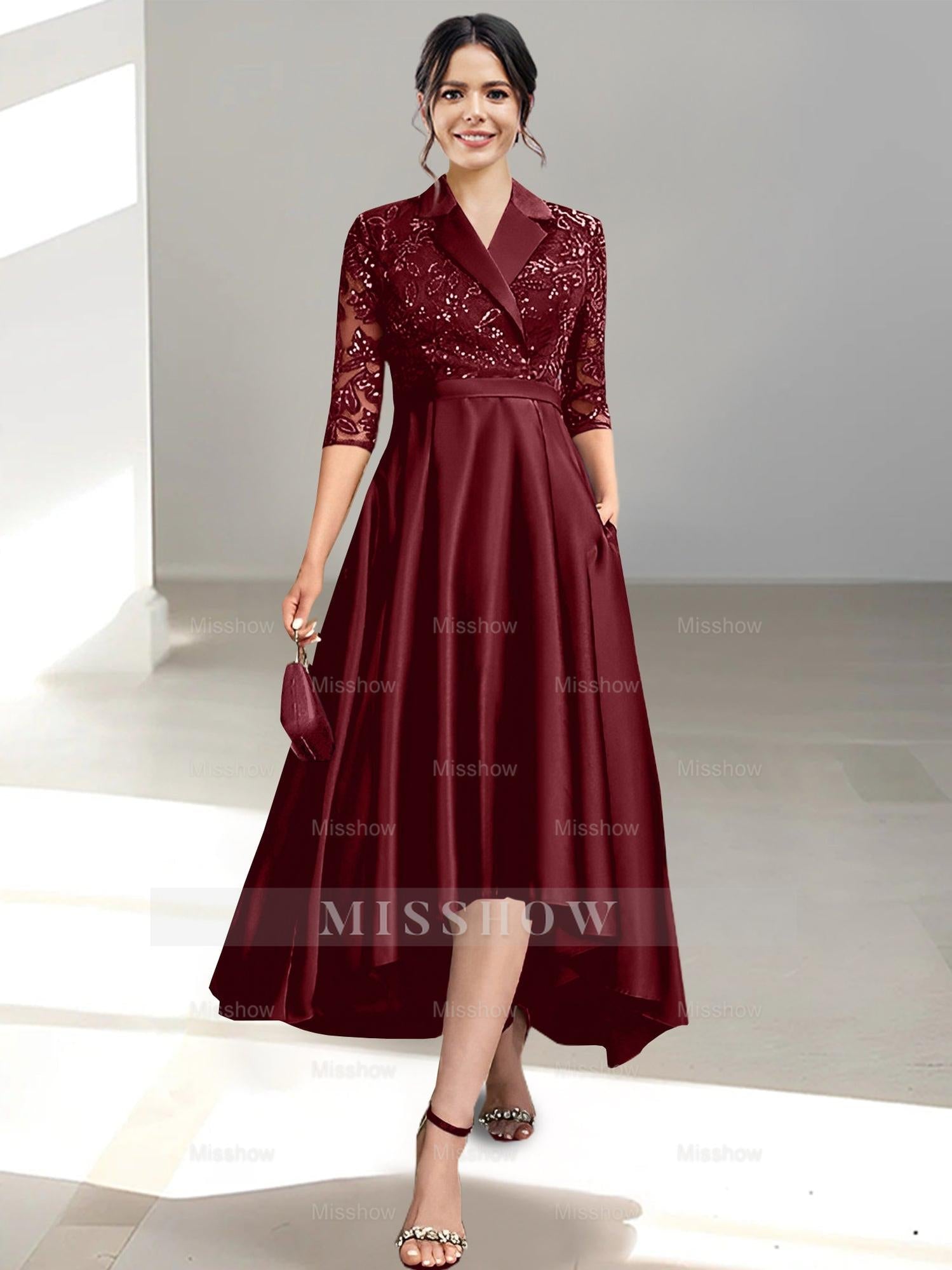 V-Neck Tea-Length Sheath/Column Dresses for the Mother of the Bride
