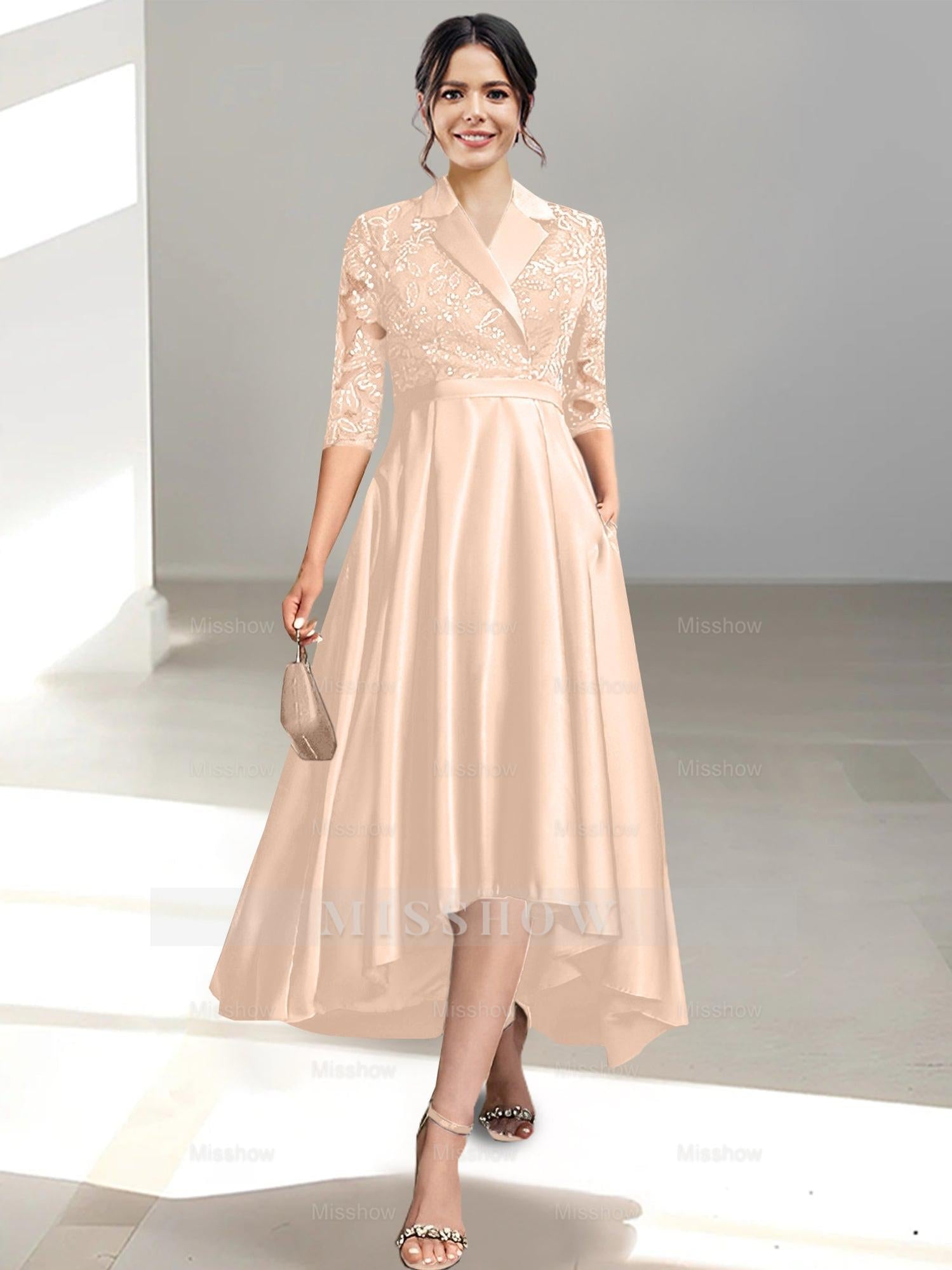 V-Neck Tea-Length Sheath/Column Dresses for the Mother of the Bride