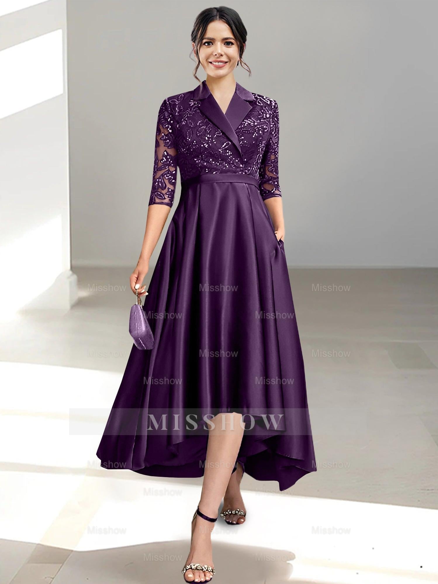 V-Neck Tea-Length Sheath/Column Dresses for the Mother of the Bride