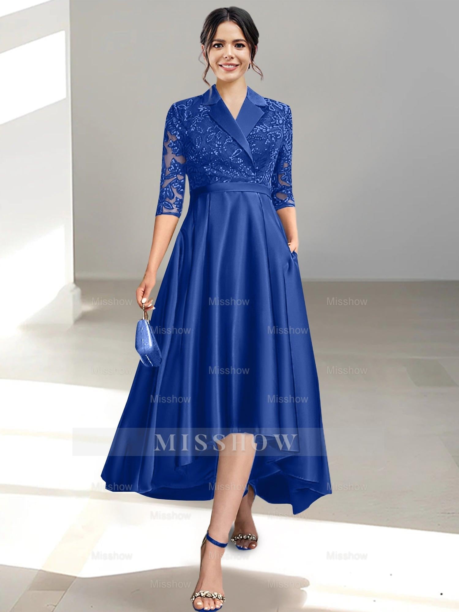 V-Neck Tea-Length Sheath/Column Dresses for the Mother of the Bride