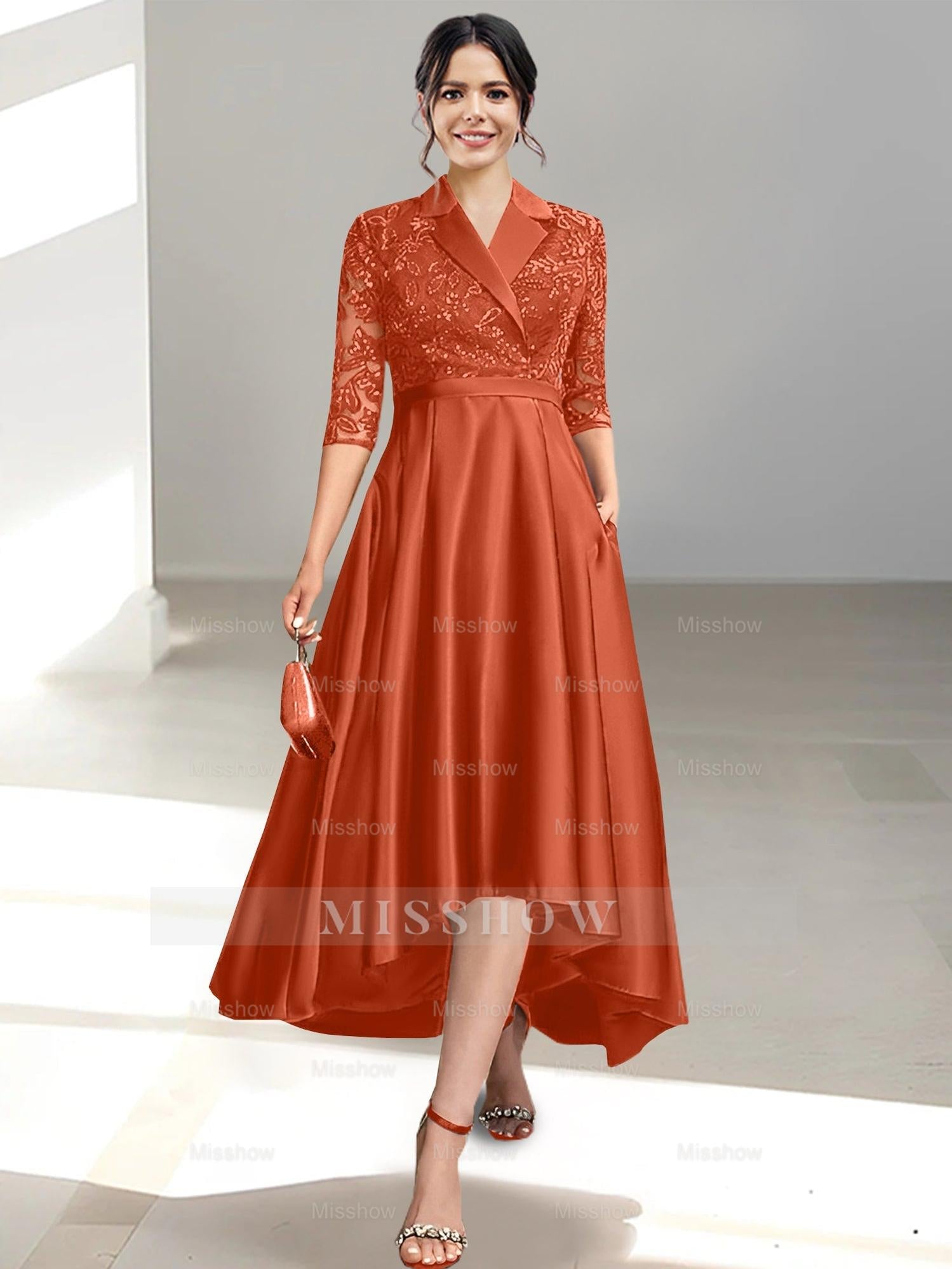 V-Neck Tea-Length Sheath/Column Dresses for the Mother of the Bride