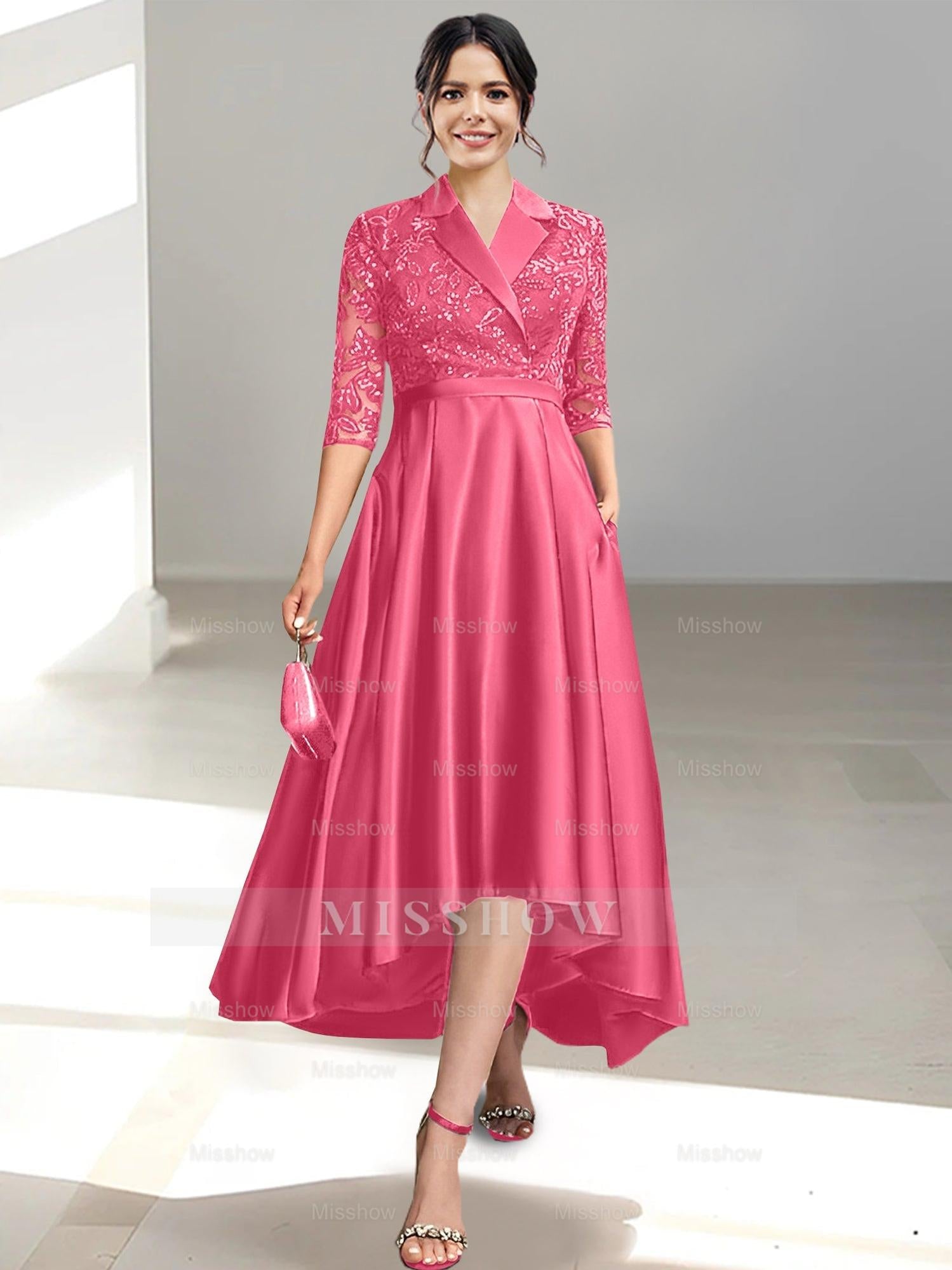 V-Neck Tea-Length Sheath/Column Dresses for the Mother of the Bride