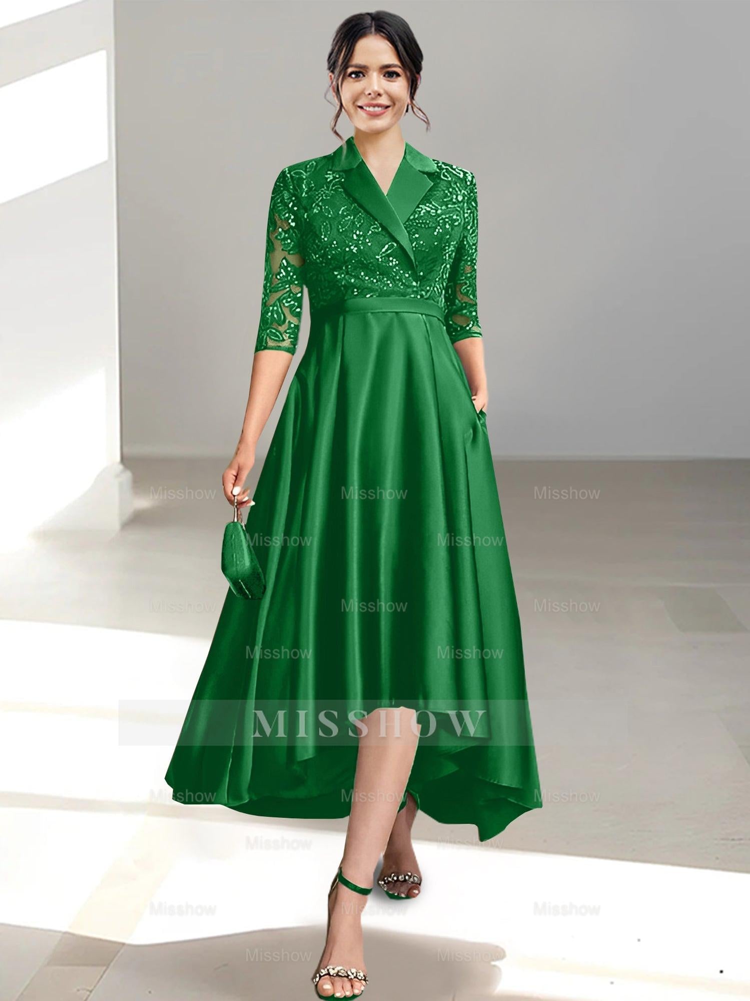 V-Neck Tea-Length Sheath/Column Dresses for the Mother of the Bride