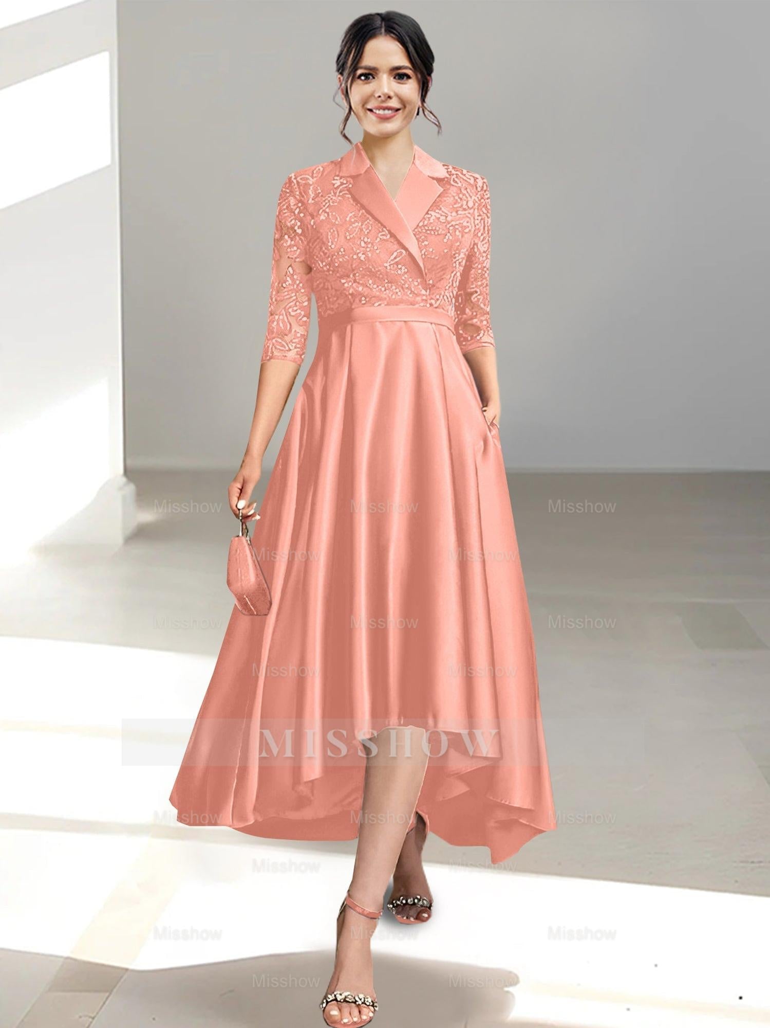 V-Neck Tea-Length Sheath/Column Dresses for the Mother of the Bride