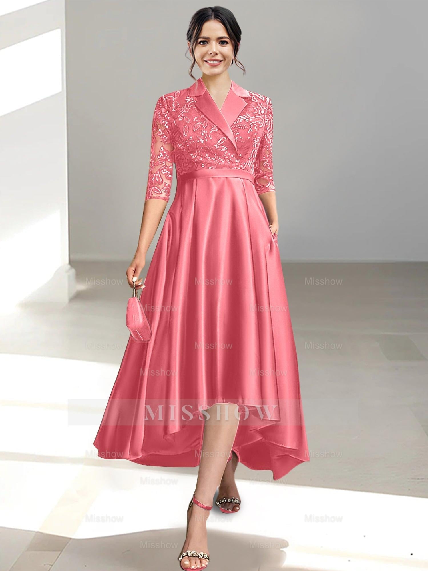 V-Neck Tea-Length Sheath/Column Dresses for the Mother of the Bride