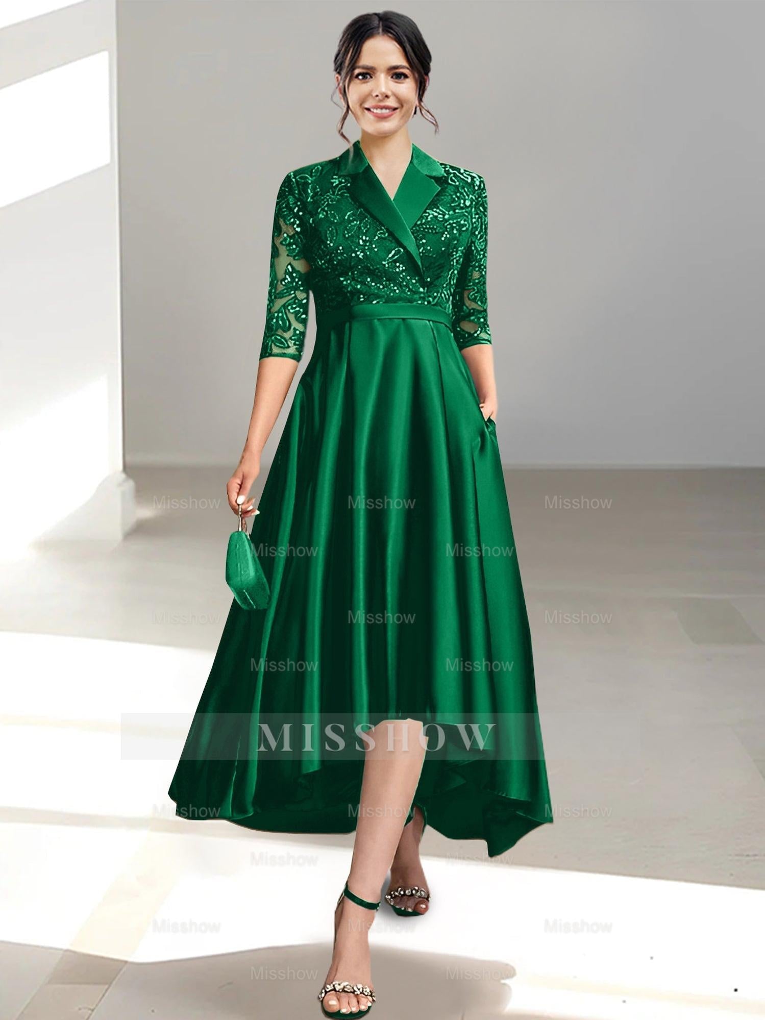 V-Neck Tea-Length Sheath/Column Dresses for the Mother of the Bride