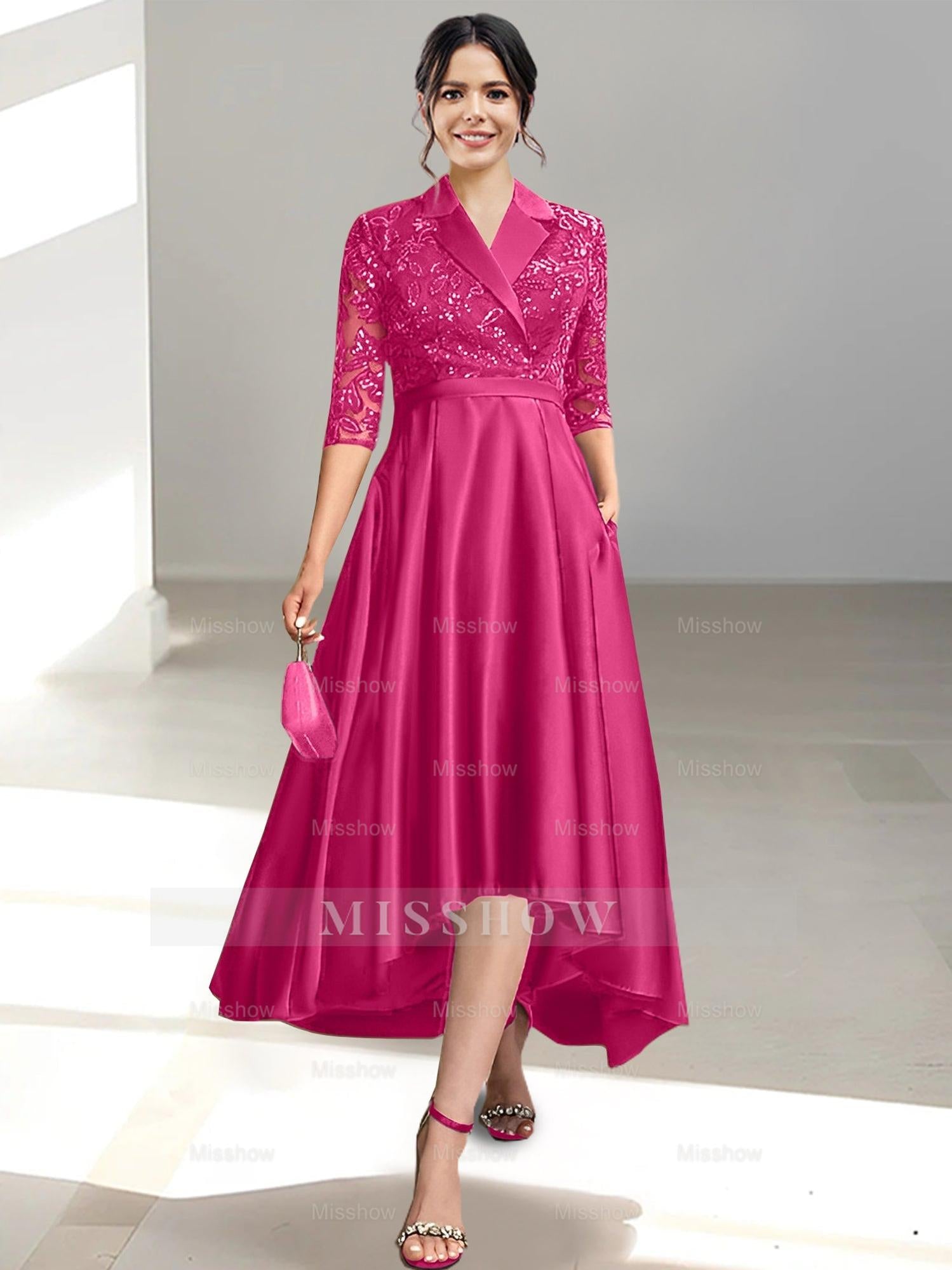 V-Neck Tea-Length Sheath/Column Dresses for the Mother of the Bride