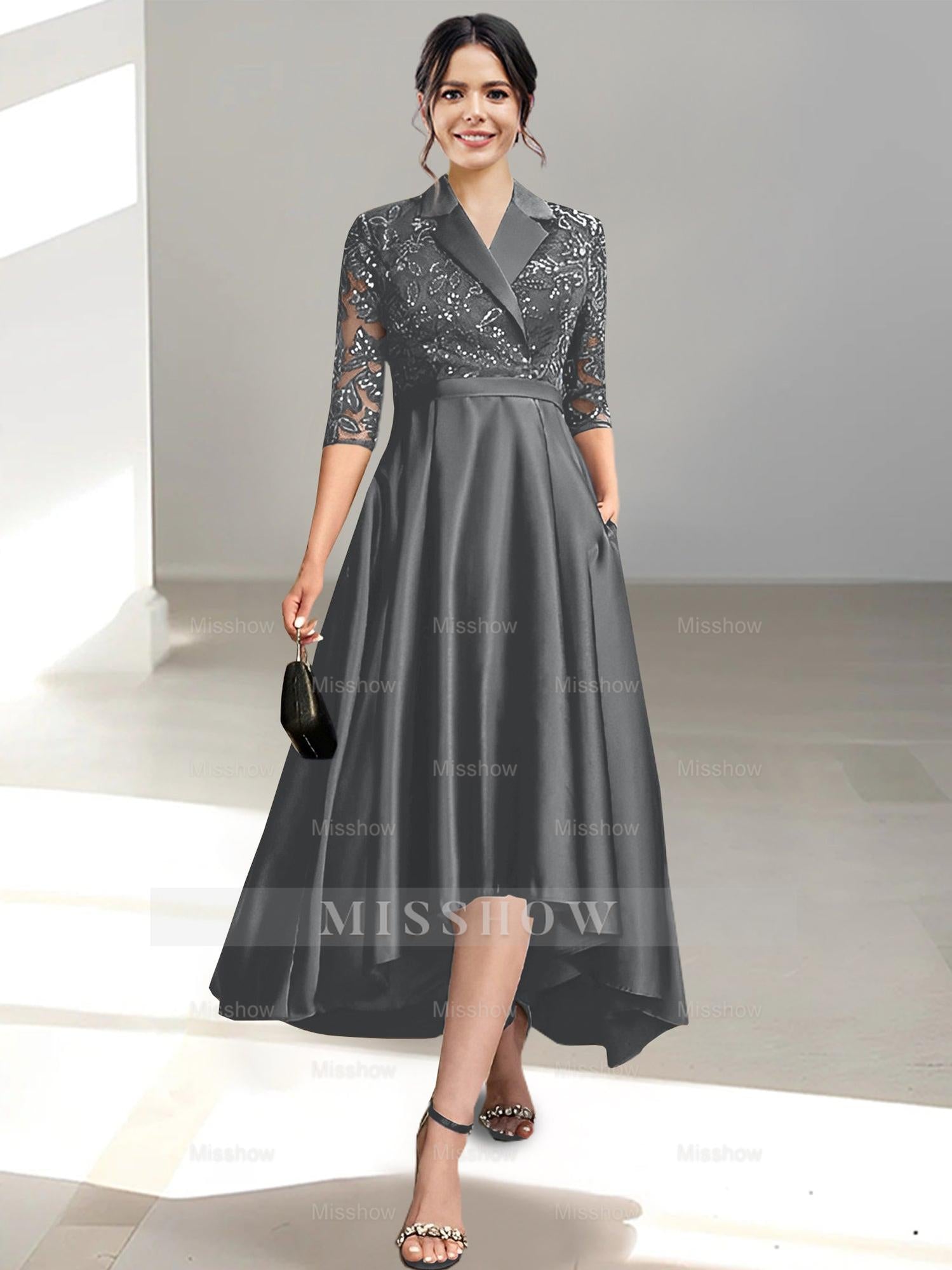 V-Neck Tea-Length Sheath/Column Dresses for the Mother of the Bride