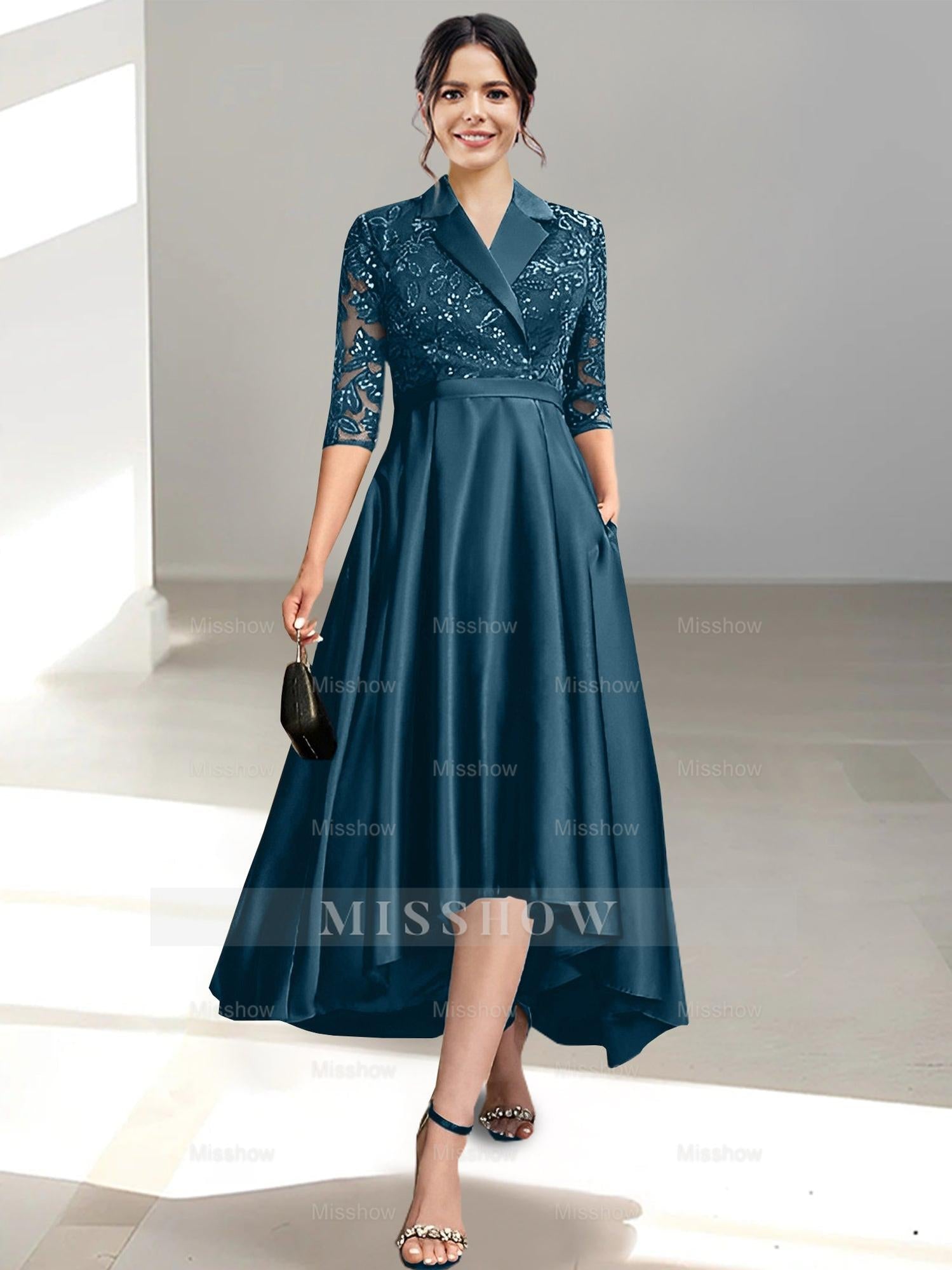 V-Neck Tea-Length Sheath/Column Dresses for the Mother of the Bride