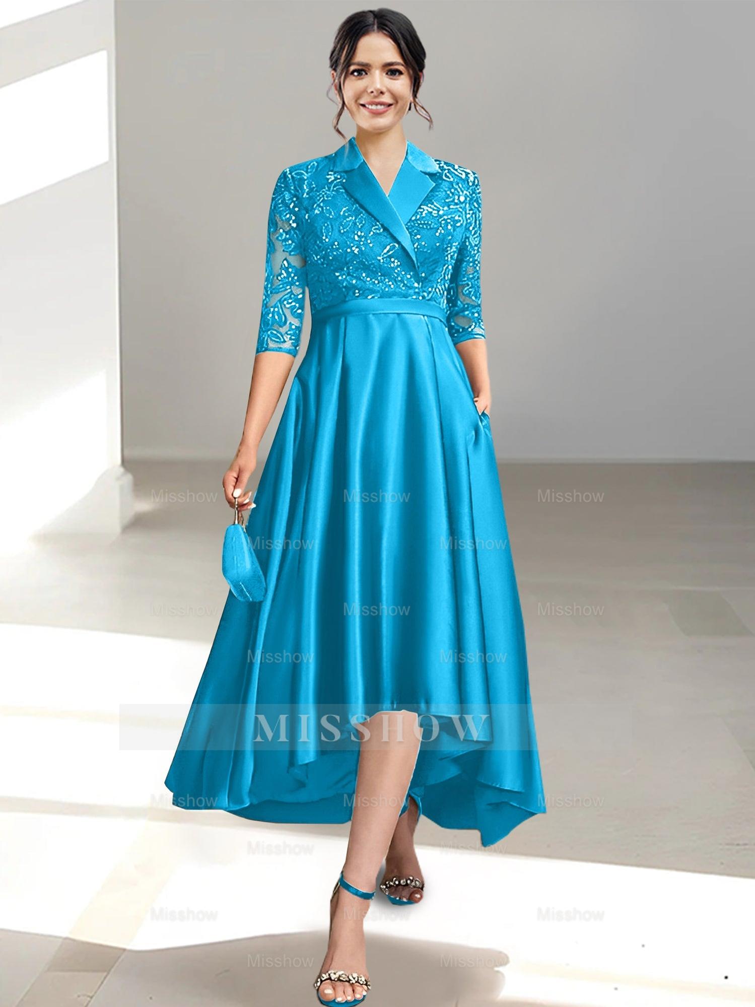 V-Neck Tea-Length Sheath/Column Dresses for the Mother of the Bride