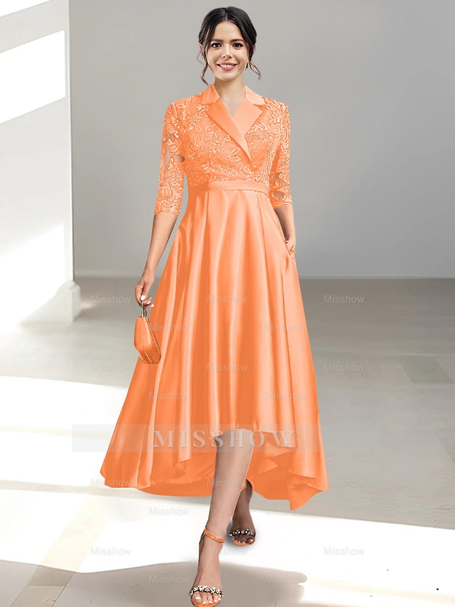 V-Neck Tea-Length Sheath/Column Dresses for the Mother of the Bride
