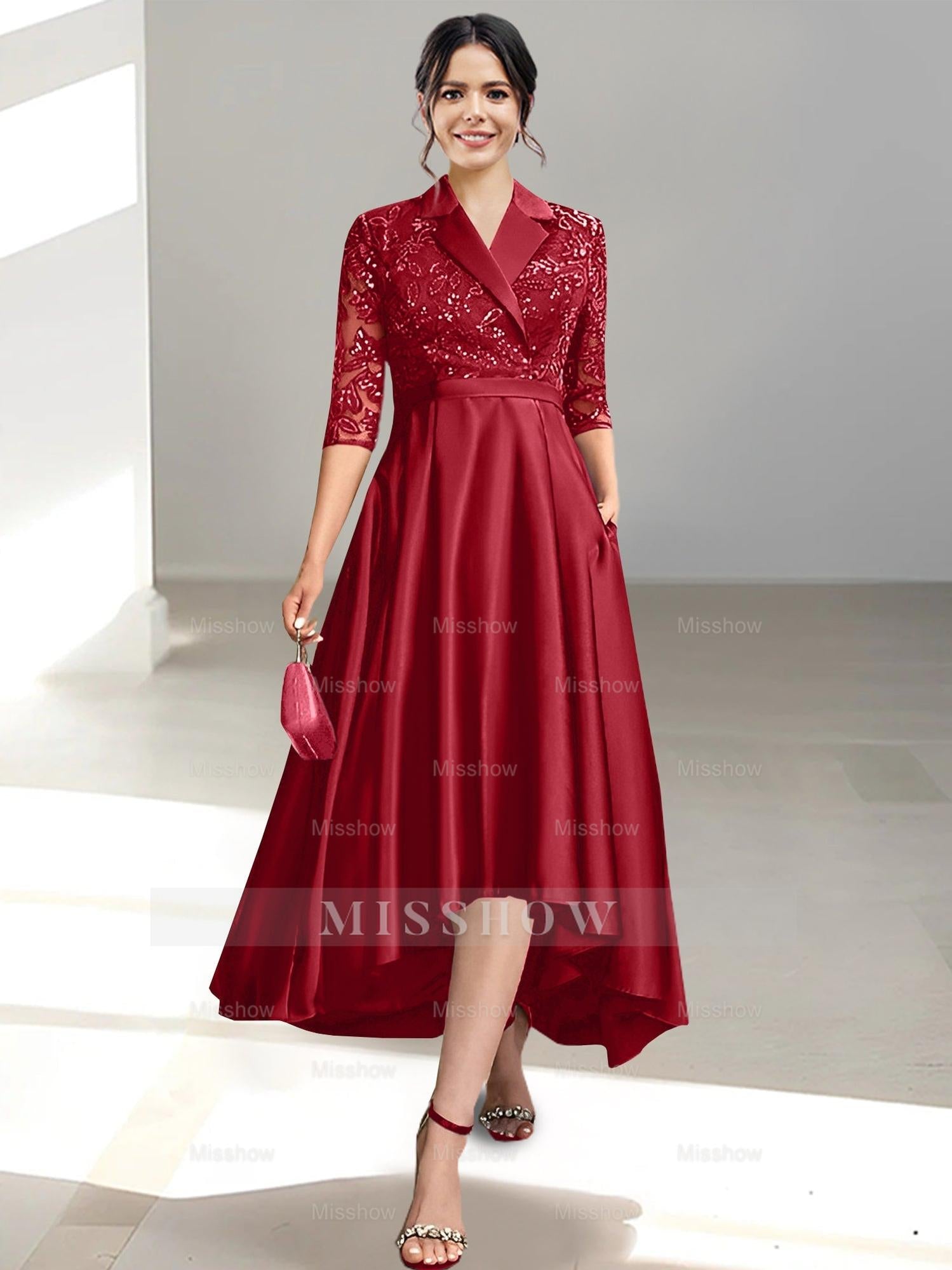 V-Neck Tea-Length Sheath/Column Dresses for the Mother of the Bride