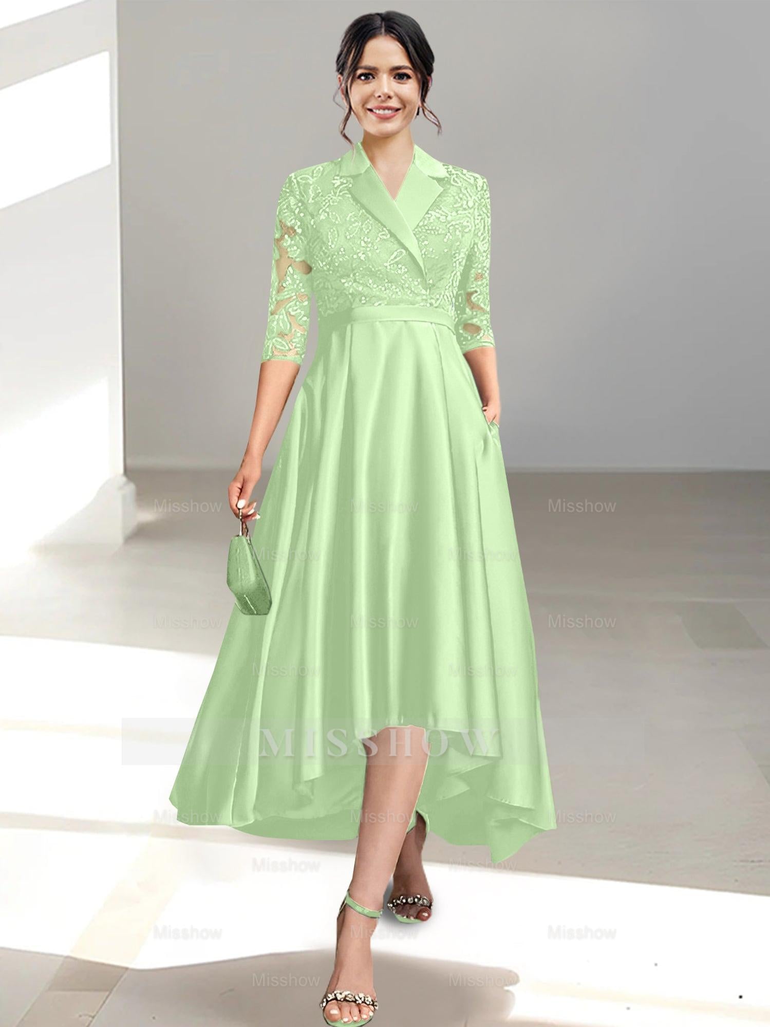 V-Neck Tea-Length Sheath/Column Dresses for the Mother of the Bride