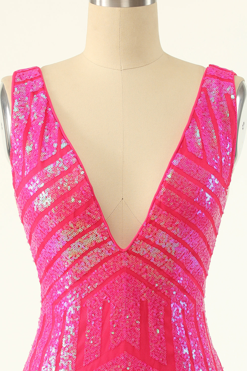 Hot pink v-neck sequin bodycon homecoming dress
