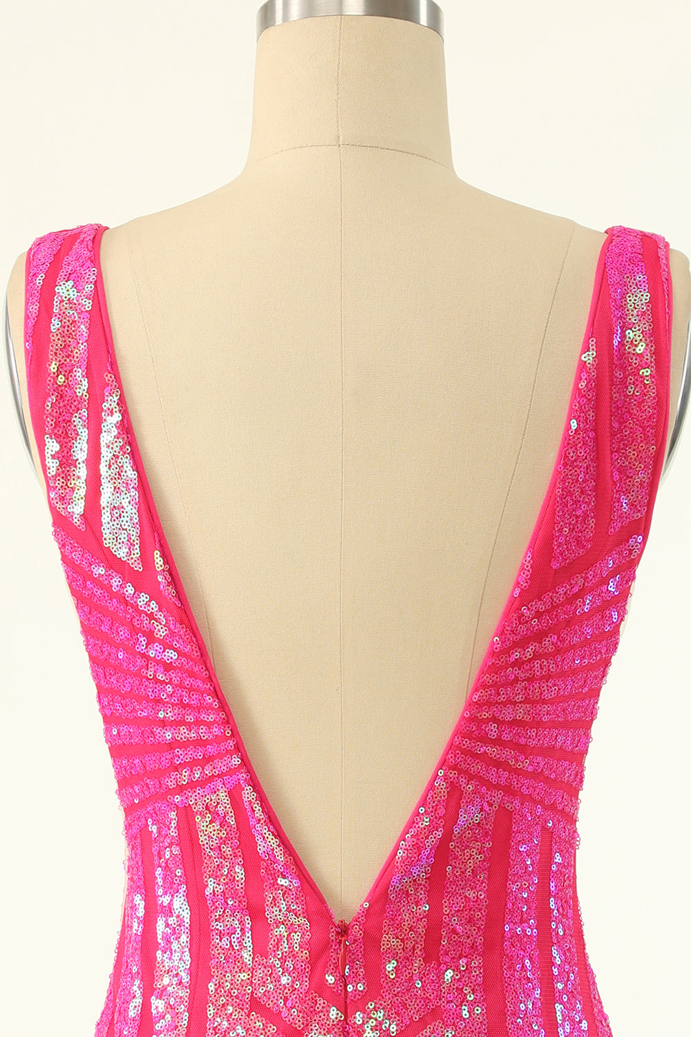 Hot pink v-neck sequin bodycon homecoming dress