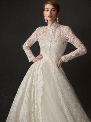 Vintage Long A-line Ivory Long Sleeves Lace Wedding Dress With Detachable Coat