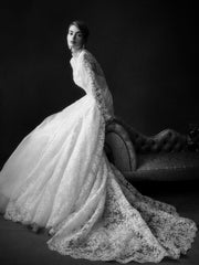 Vintage Long A-line Ivory Long Sleeves Lace Wedding Dress With Detachable Coat