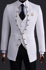 Wayne Trendy White Plaid Three-Piece Men’s Suits for Prom